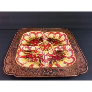 Vintage Treasure Craft Ceramic Relish Tray Chip Dip Divided Serving Bowl Retro